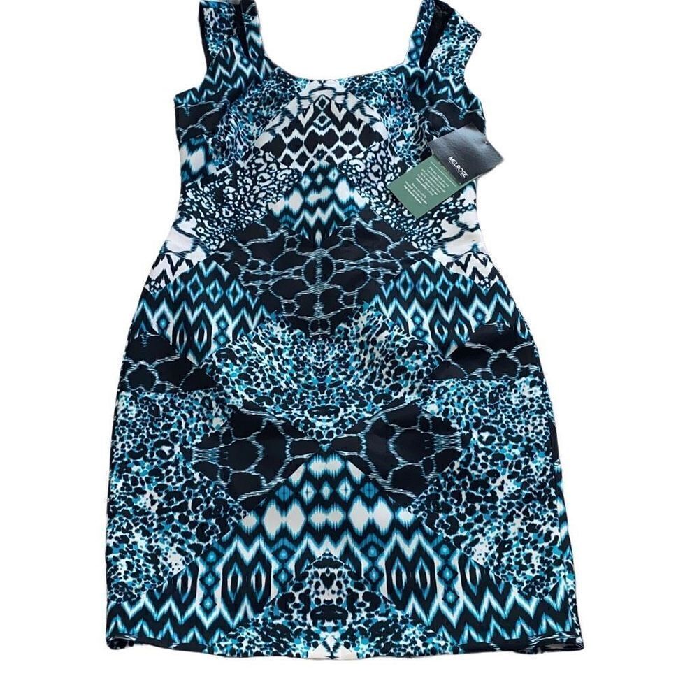 Melrose NWT Dress Black/Aqua Size 10 Style AXQV6W4￼ Geometric Print Occasion Gue